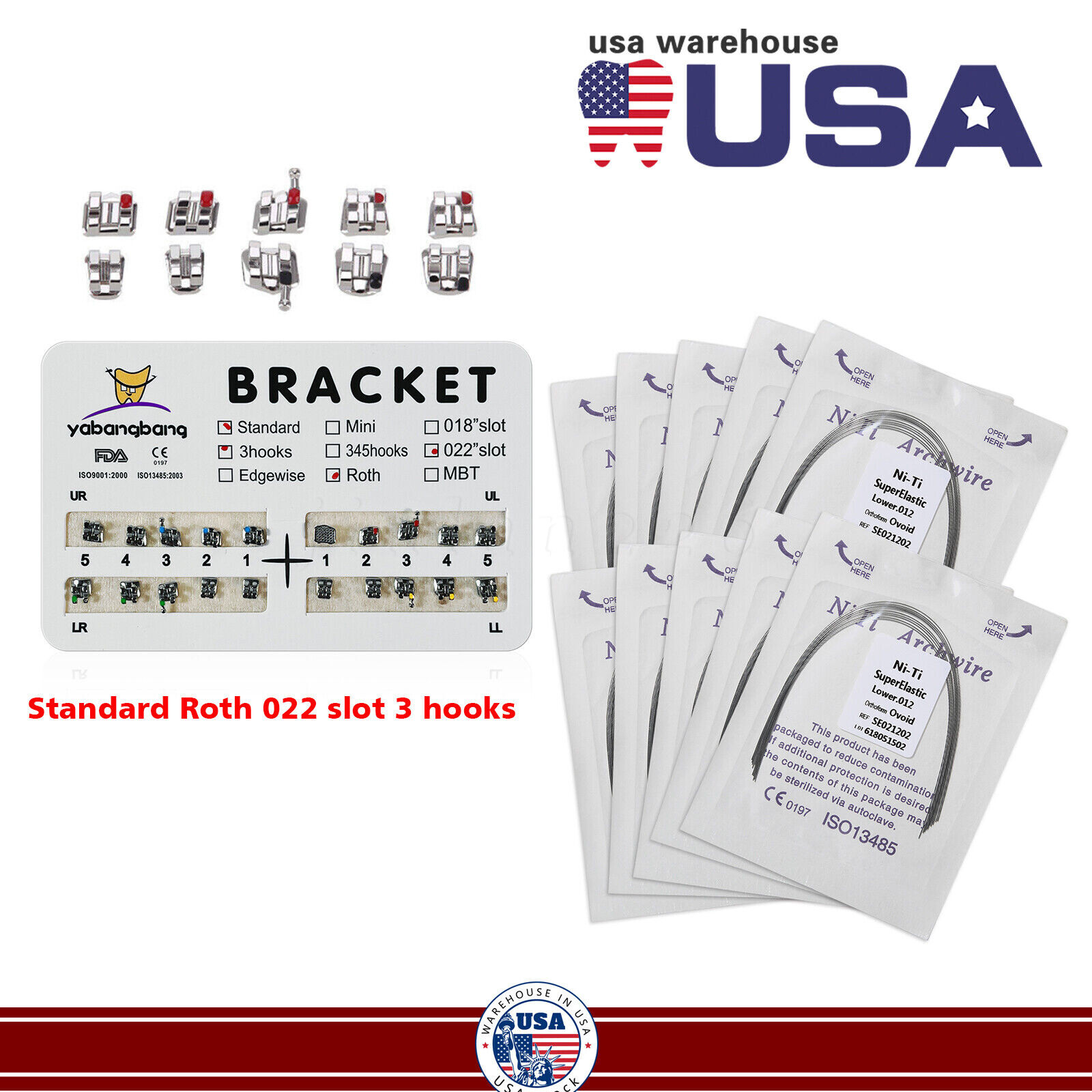 Dental Orthodontic Brackets Braces /Supper Elastic Niti Arch Wires Round USA