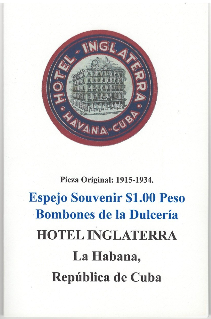 Souvenir Espejo de Sorteo en Caja de Bombones Dulceria del Hotel Inglaterra Cuba
