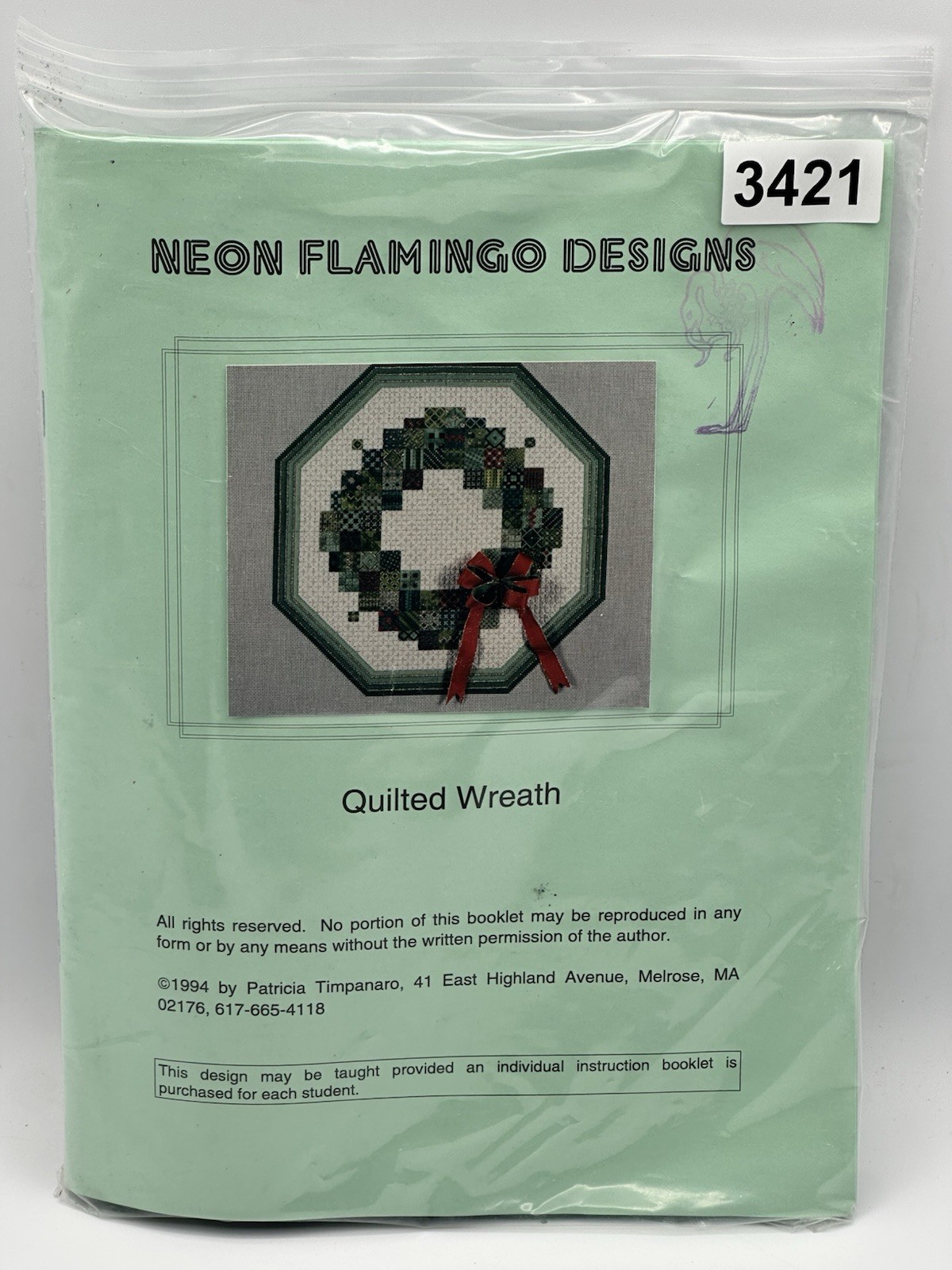Neon Flamingo Designs 1994 Quilted Wreath Pattern With Threads