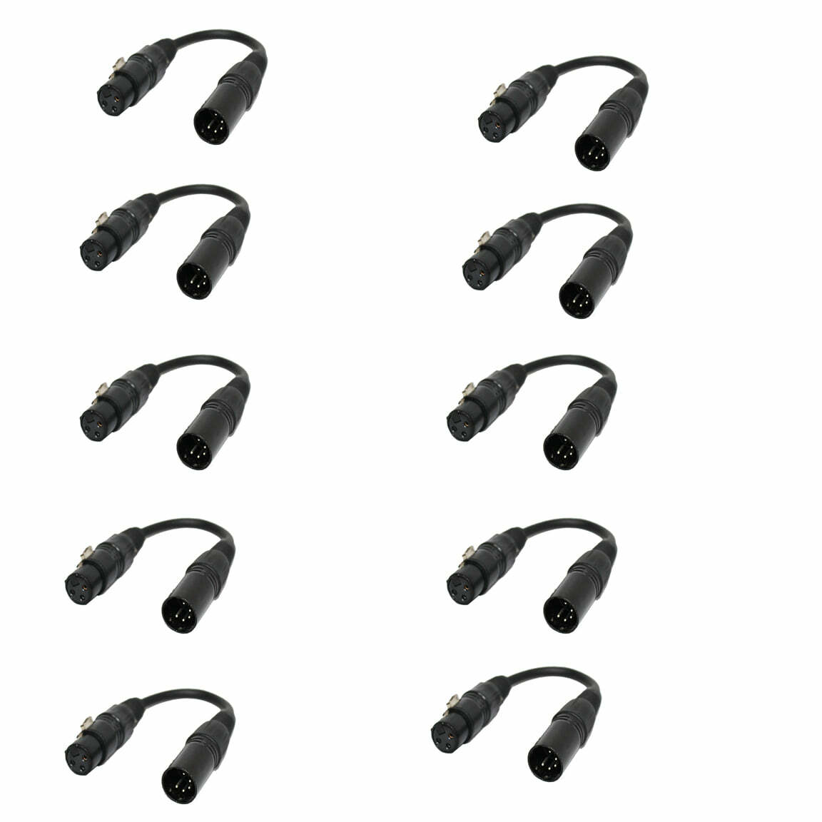10 ProX 3 Pin Female To 5 Pin Male DMX Lighting Cable Adapters
