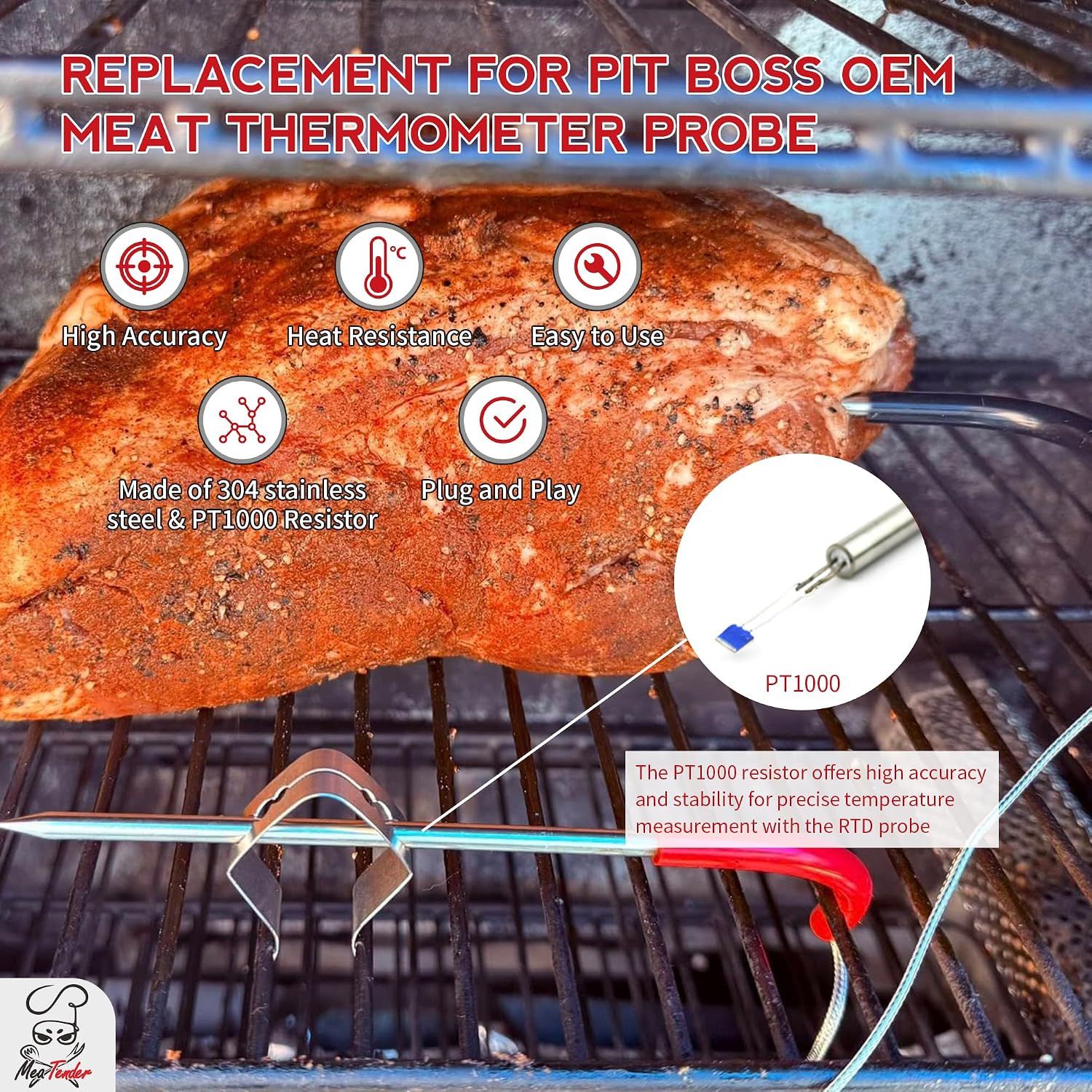 2-Pack Meat Temperature Probe Replacement Compatible with Pit Boss Pellet Grills