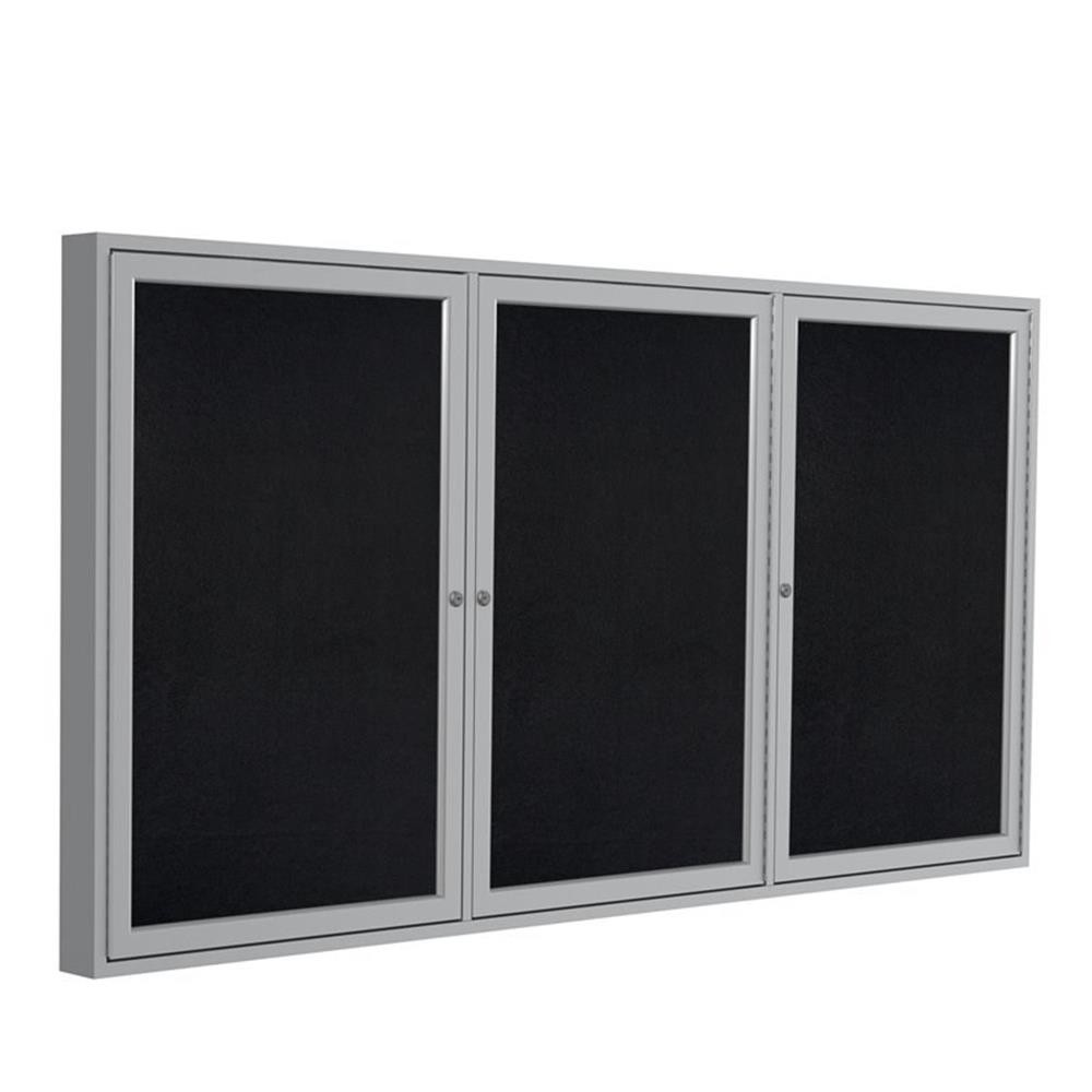 Pemberly Row 48" x 96" 3 Door Enclosed Rubber Bulletin Board in Black
