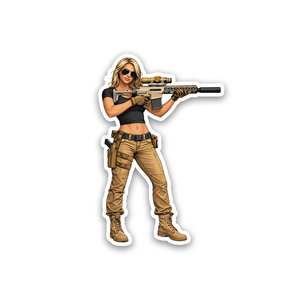 Q BoomBox Woman Sticker 4 Inch Vinyl Decal Gun Girls Scope Rifle