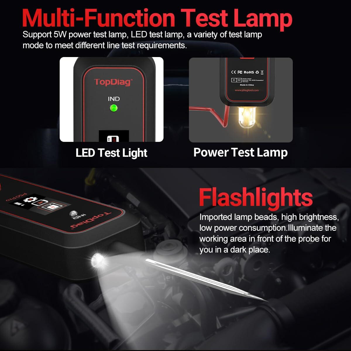 Topdiag P50 Pro Mini Oscilloscope Circuit Tester DC/AC Detection LED Test Light