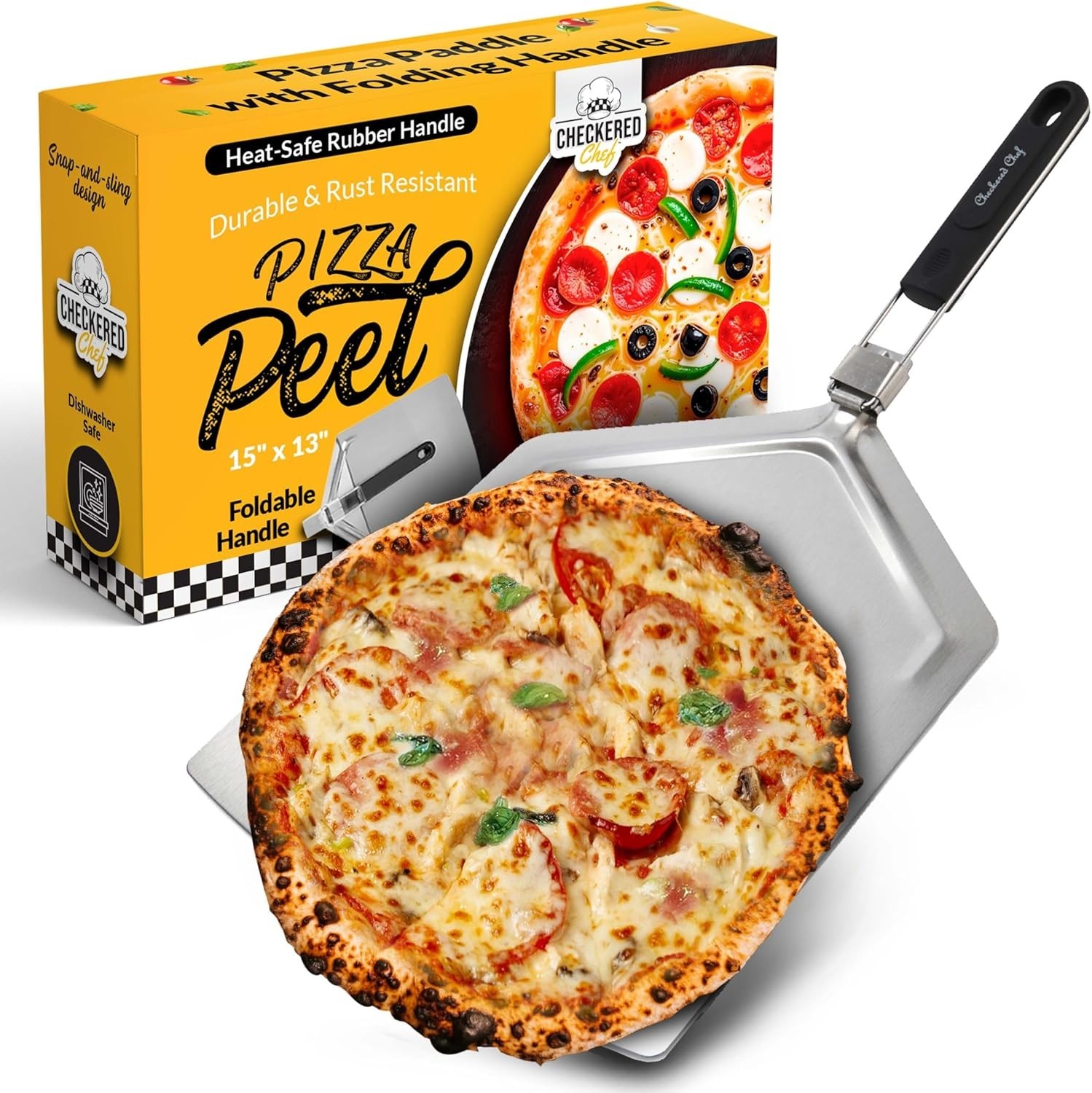 Pizza Peel - Extra Large Stainless Steel Metal Pizza Paddle With Folding Handle