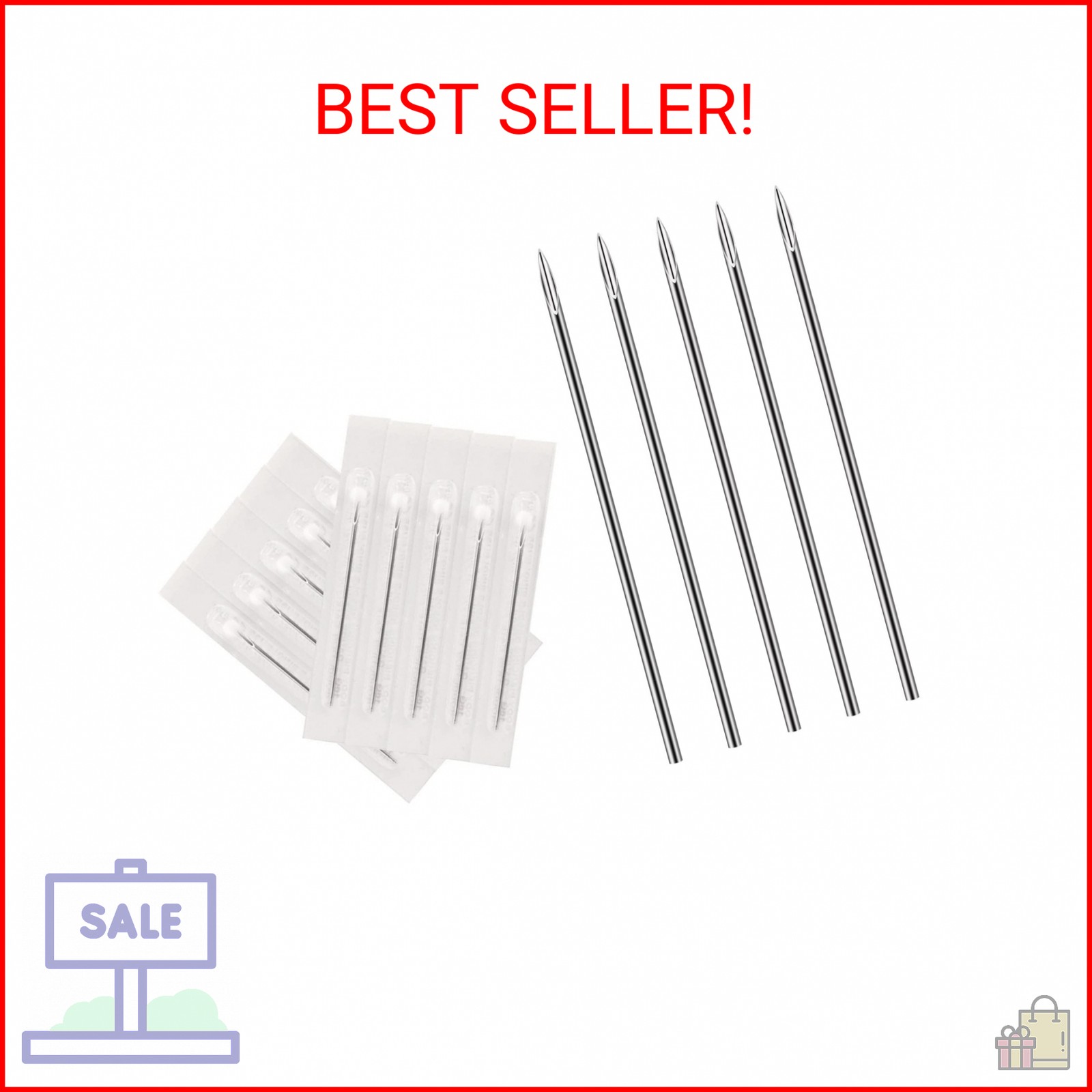 ATOMUS Body Piercing Needles, 10pcs 16G Stainless Steel Sterile Disposable Ear N