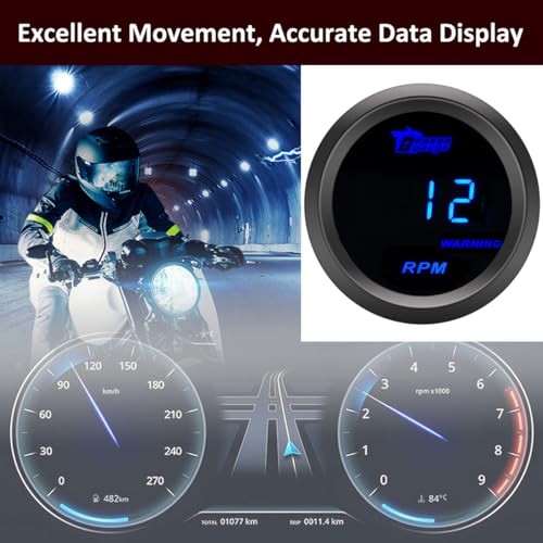 Car Tacho Gauge 12V Auto Tachometer Gauge RPM 2" 52mm Meter Blue Light Tacho