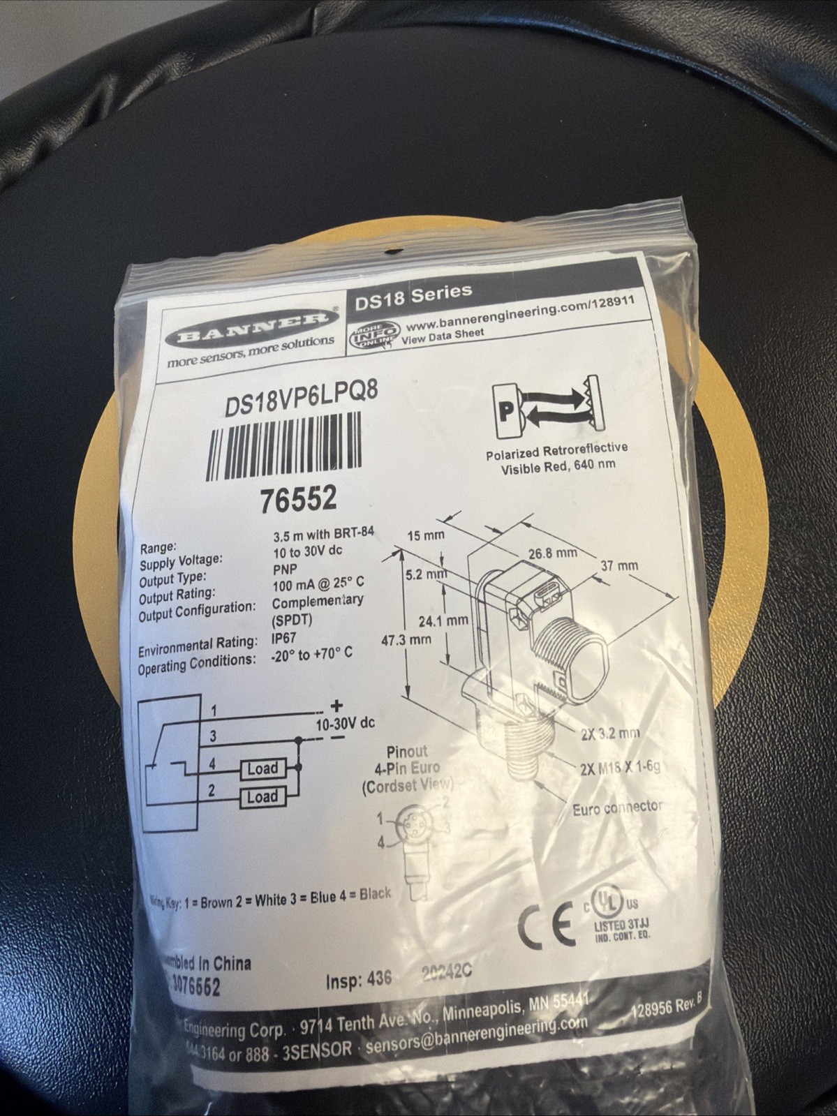 BANNER ENGINEERING DS18VP6LPQ8-805101 / DS18VP6LPQ8805101 (NEW IN BOX)