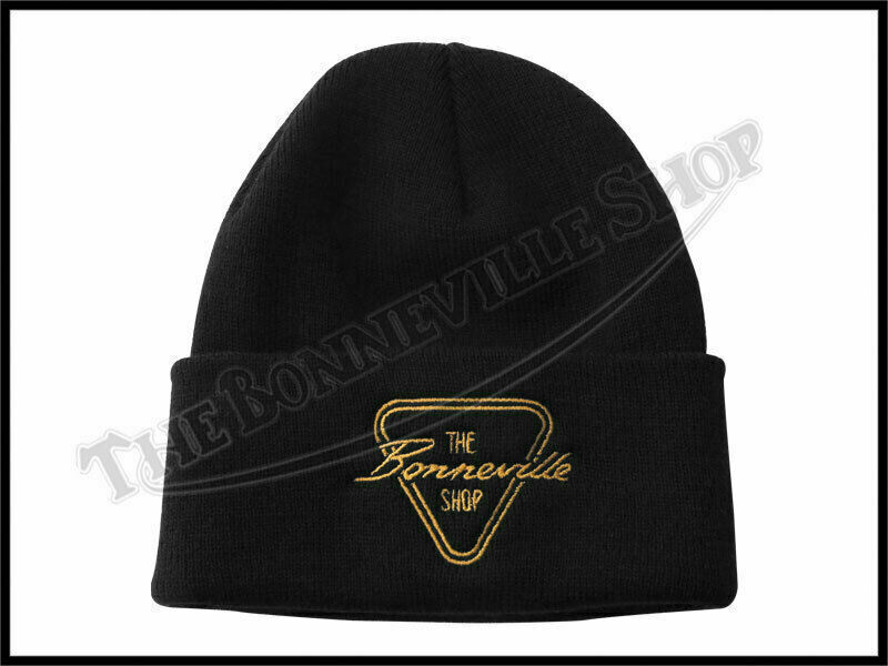 The Bonneville Shop Patent Plate Gold Logo Black Cuffed Beanie PN# TBS-HAT01