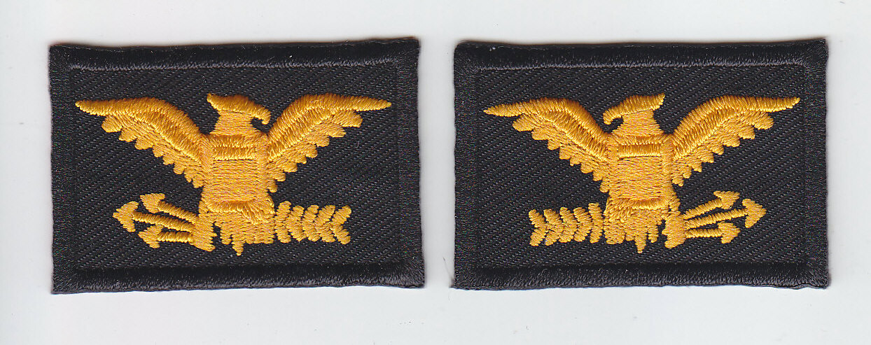 COL Colonel DARK GOLD on BLACK collar patches 1.75" LARGE eagles birds