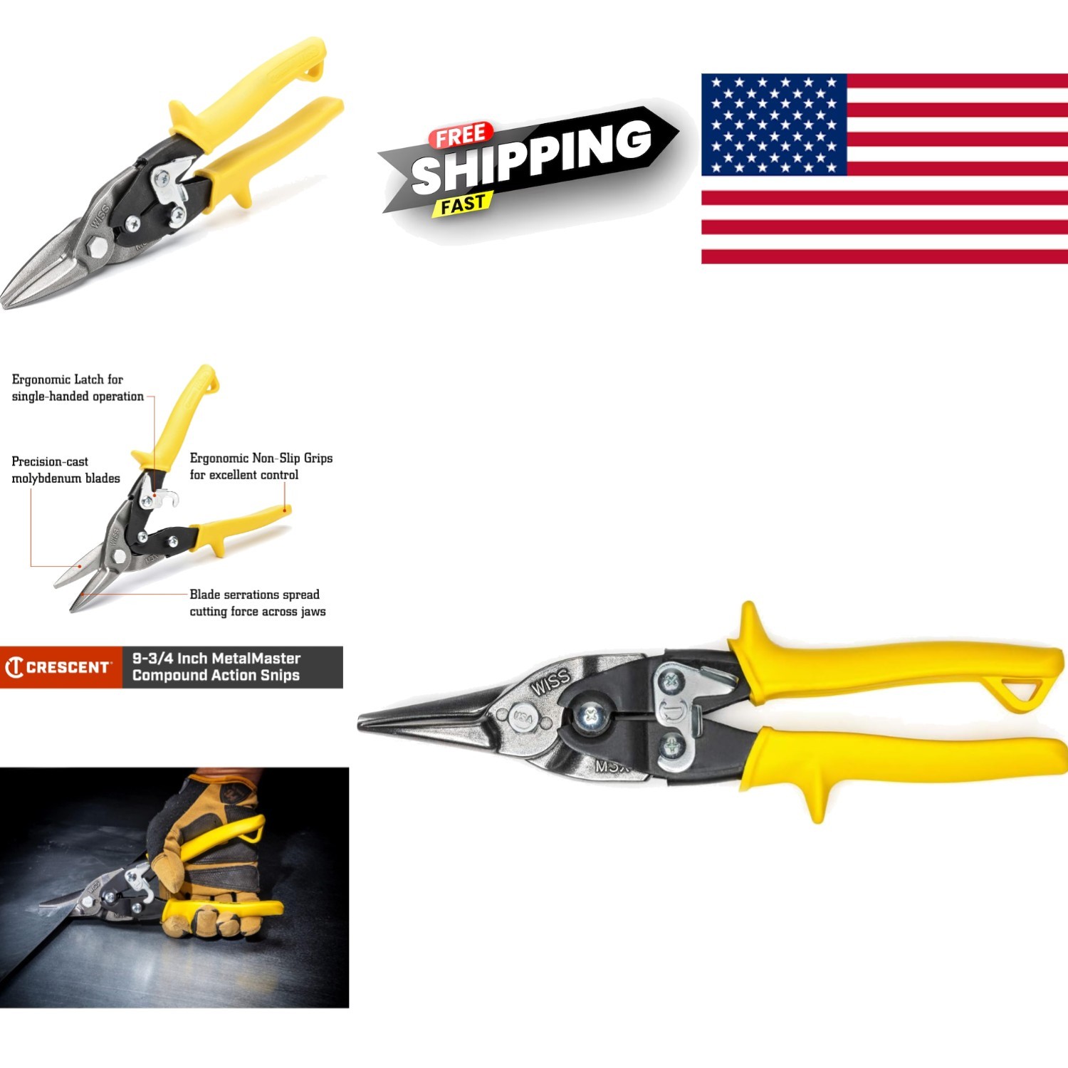 Durable 9.75 Inch MetalMaster Snips with Polished Finish for Precision Cuts