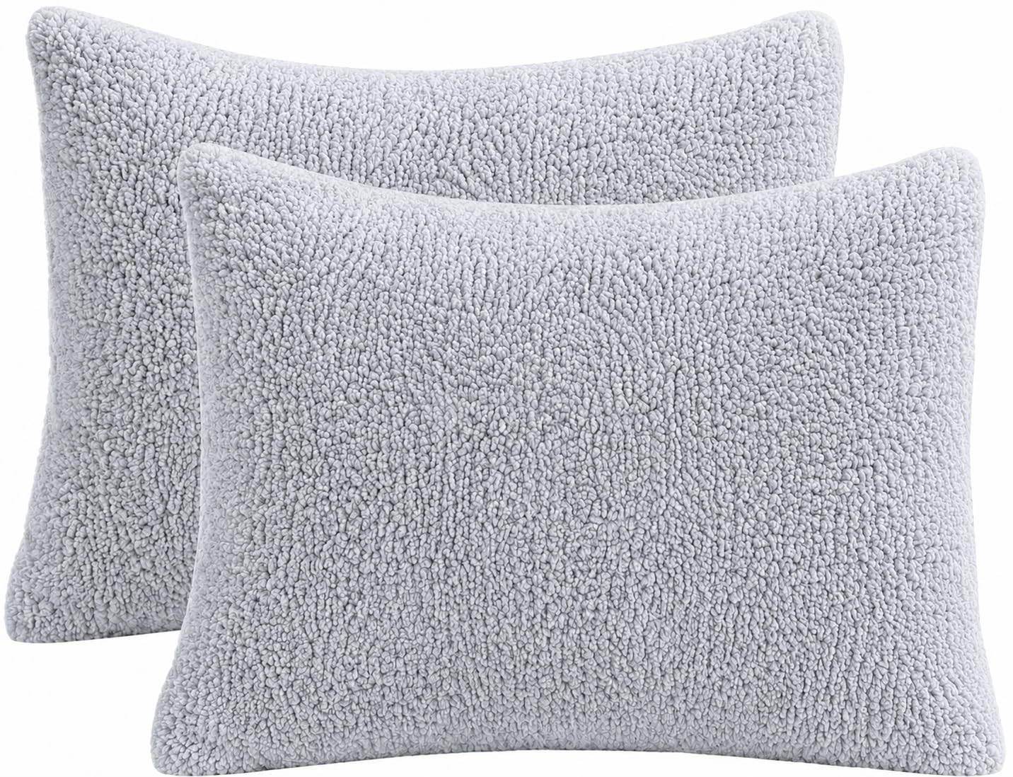 Reafort Ultra Soft Sherpa Pillowcases Set 20”x26” Standard Sham, Silver Grey
