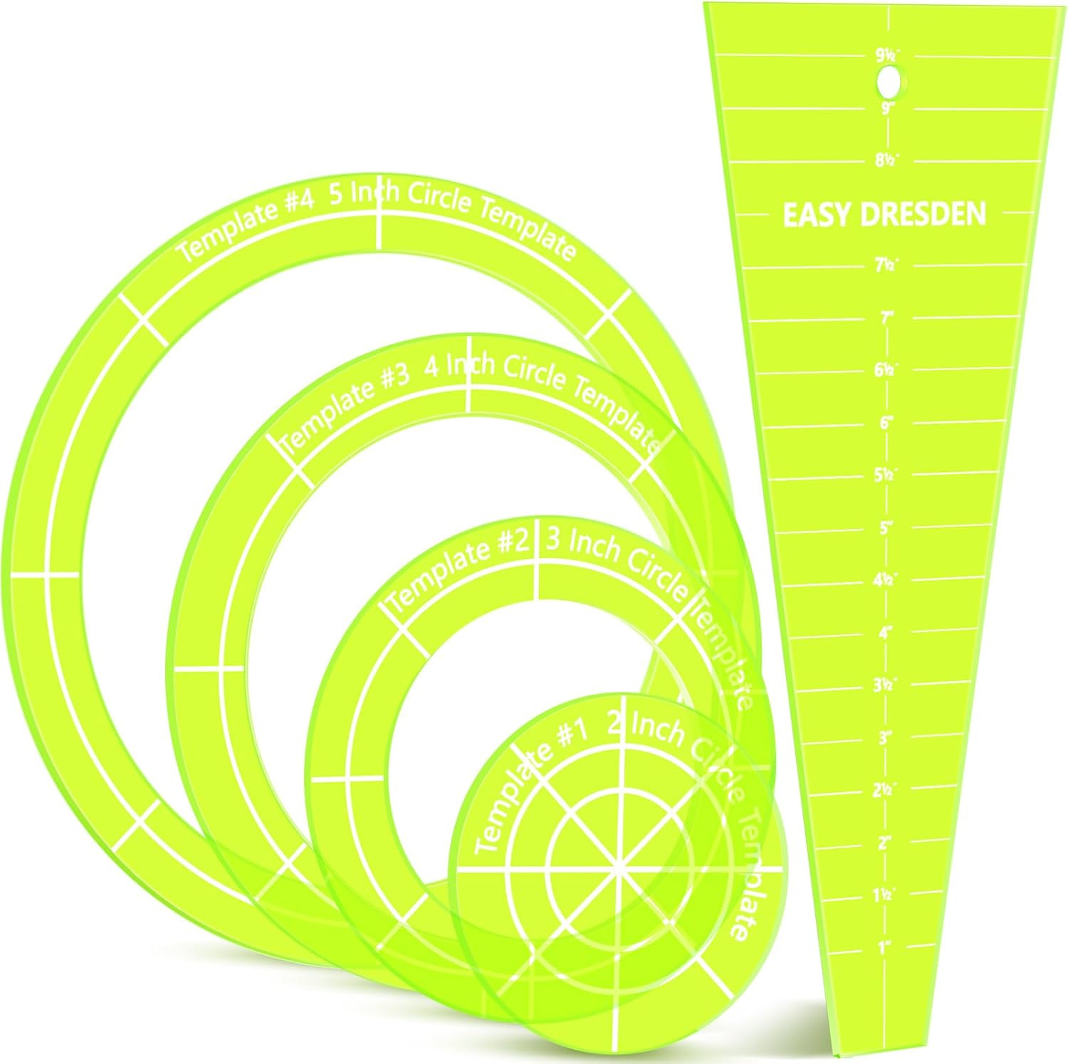 5 Pcs Acrylic Quilting Template Ruler 10 Inch Dresden Plate Template for Quiltin