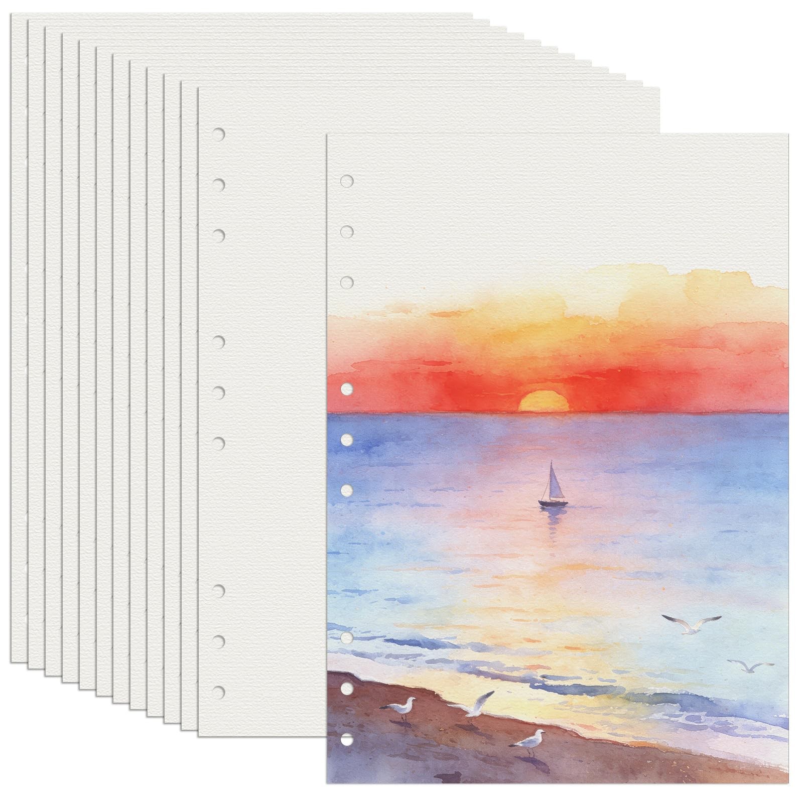10.3x7.1 Inch Watercolor Paper Bulk 12 Sheets Holes For 3Ring Binder A5