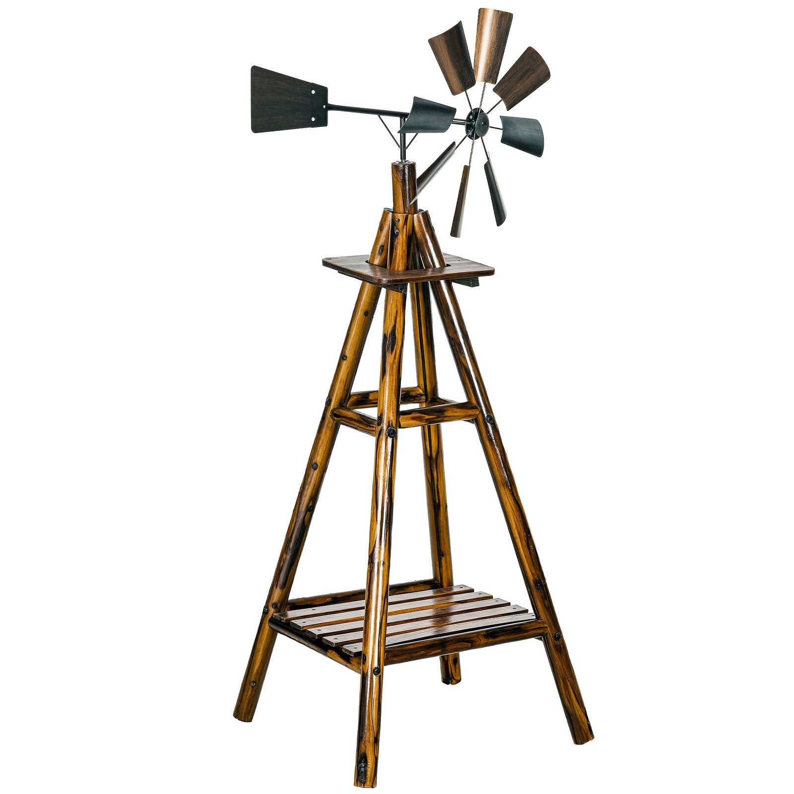 Outsunny Windmill Weathervane with Bottom Shelf Weather Vane, Stained Wood