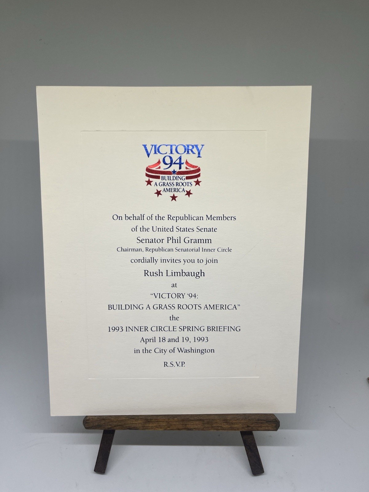 Victory 1994 1993 Briefing Rush Limbaugh Invitation Collectible Cool!