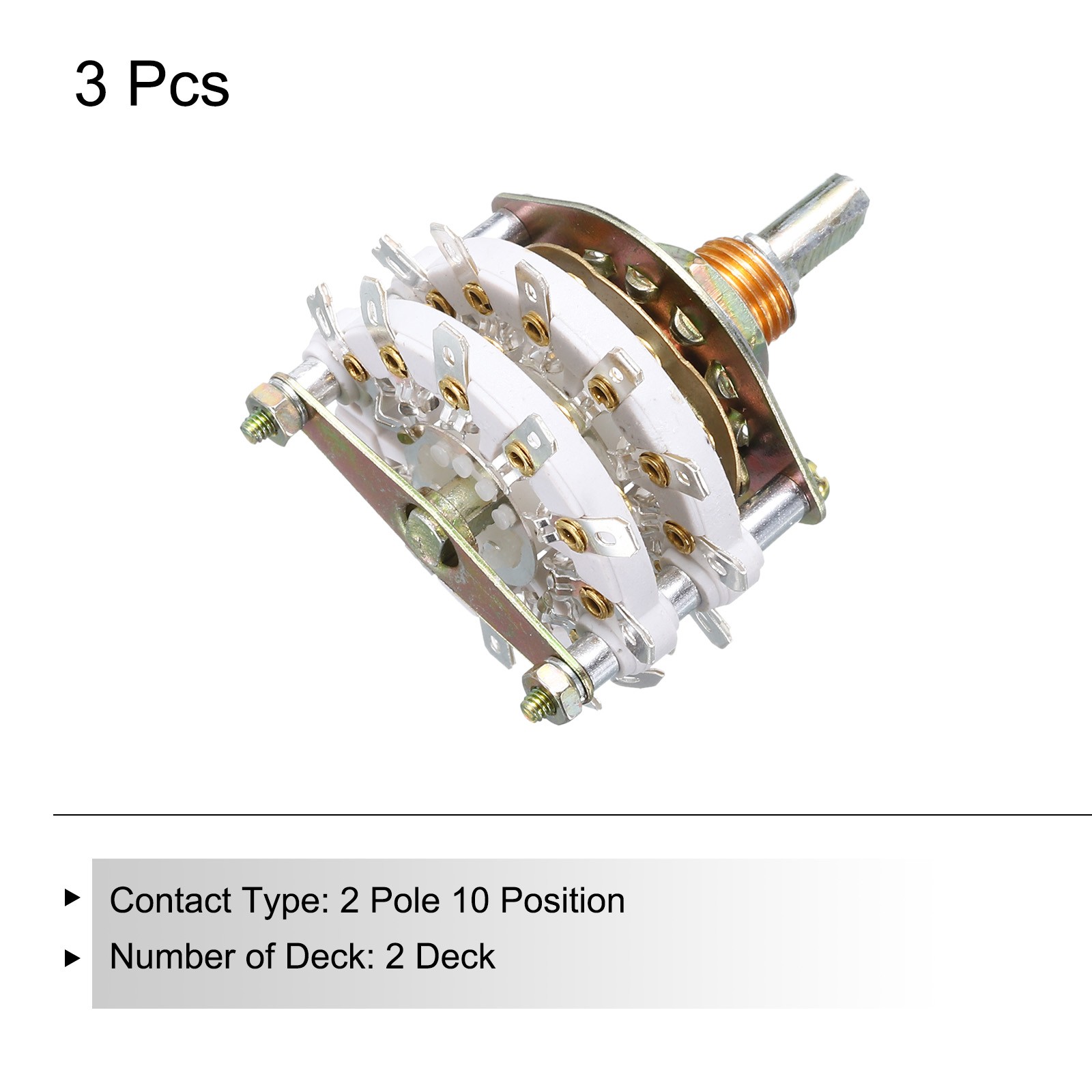 3PCS 2P10T Rotary Switch 2 Pole 10 Position Band Selector 2 Deck