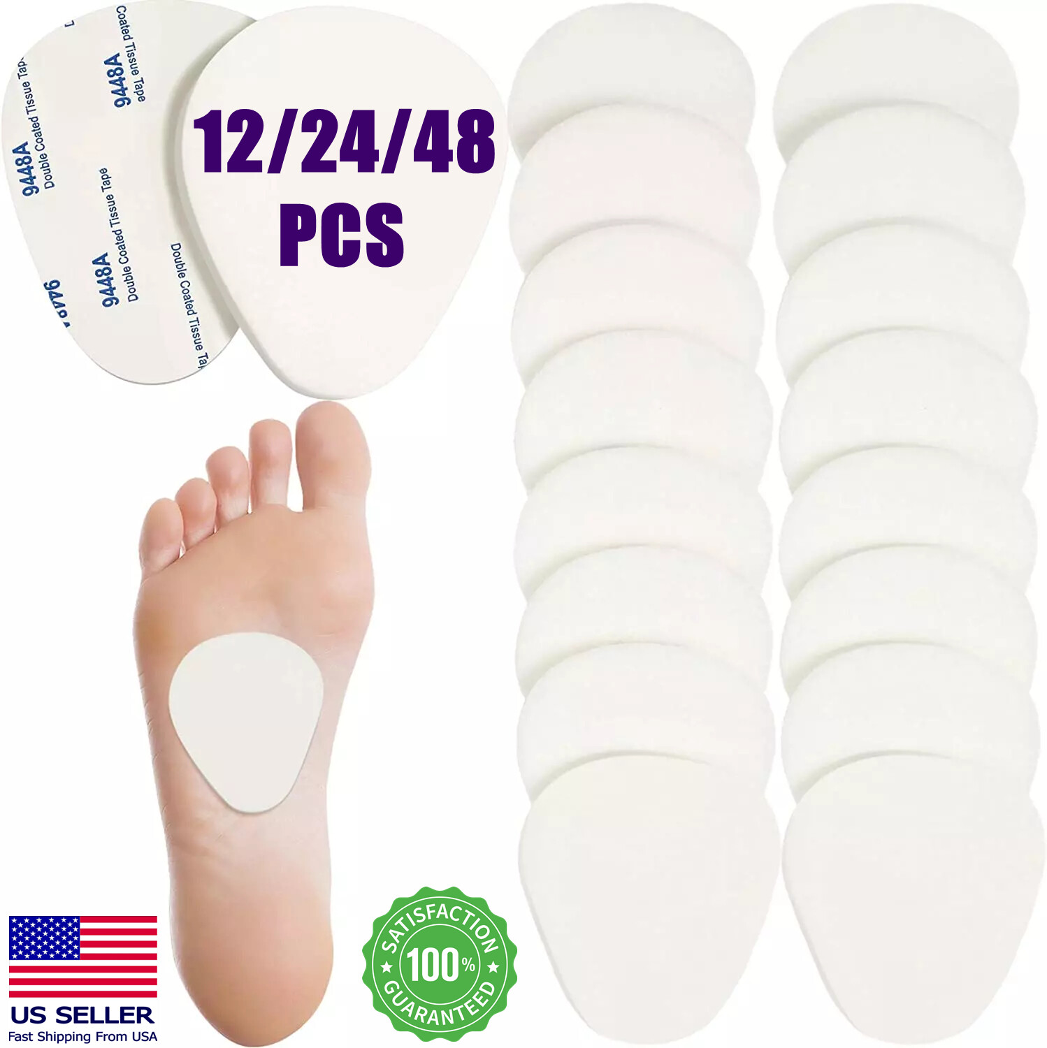 12/24/48Pcs Metatarsal Pads for Women Men 1/4 Thick Felt Ball Of Foot Cushion