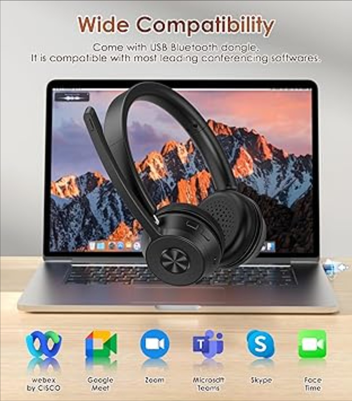 (Upgraded Version) Wireless Headset, Bluetooth Headset w/Noise Cancelling Mic