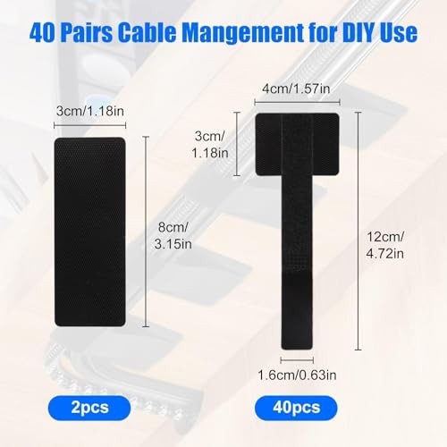 Cable Management Under Desk, 40 Pack Detachable Hook and Loop Cable Straps