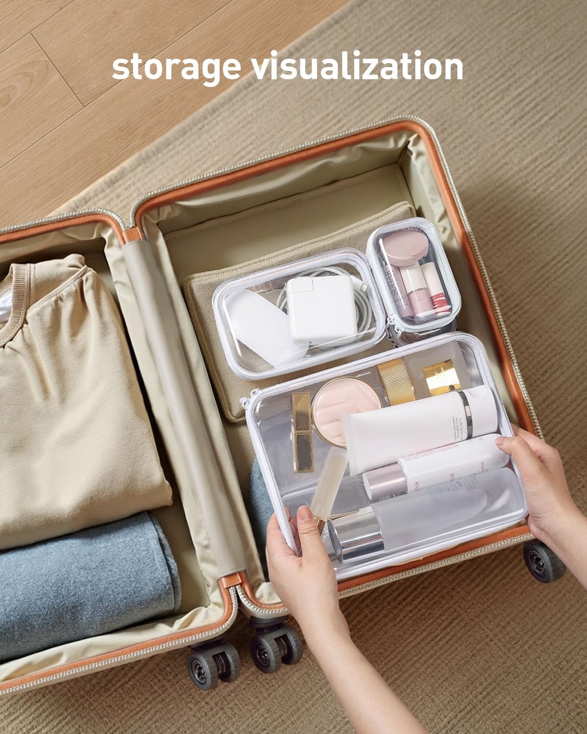6 PCS Zippered Pouch Hard Clear Stackable Storage Bins Portable White Large