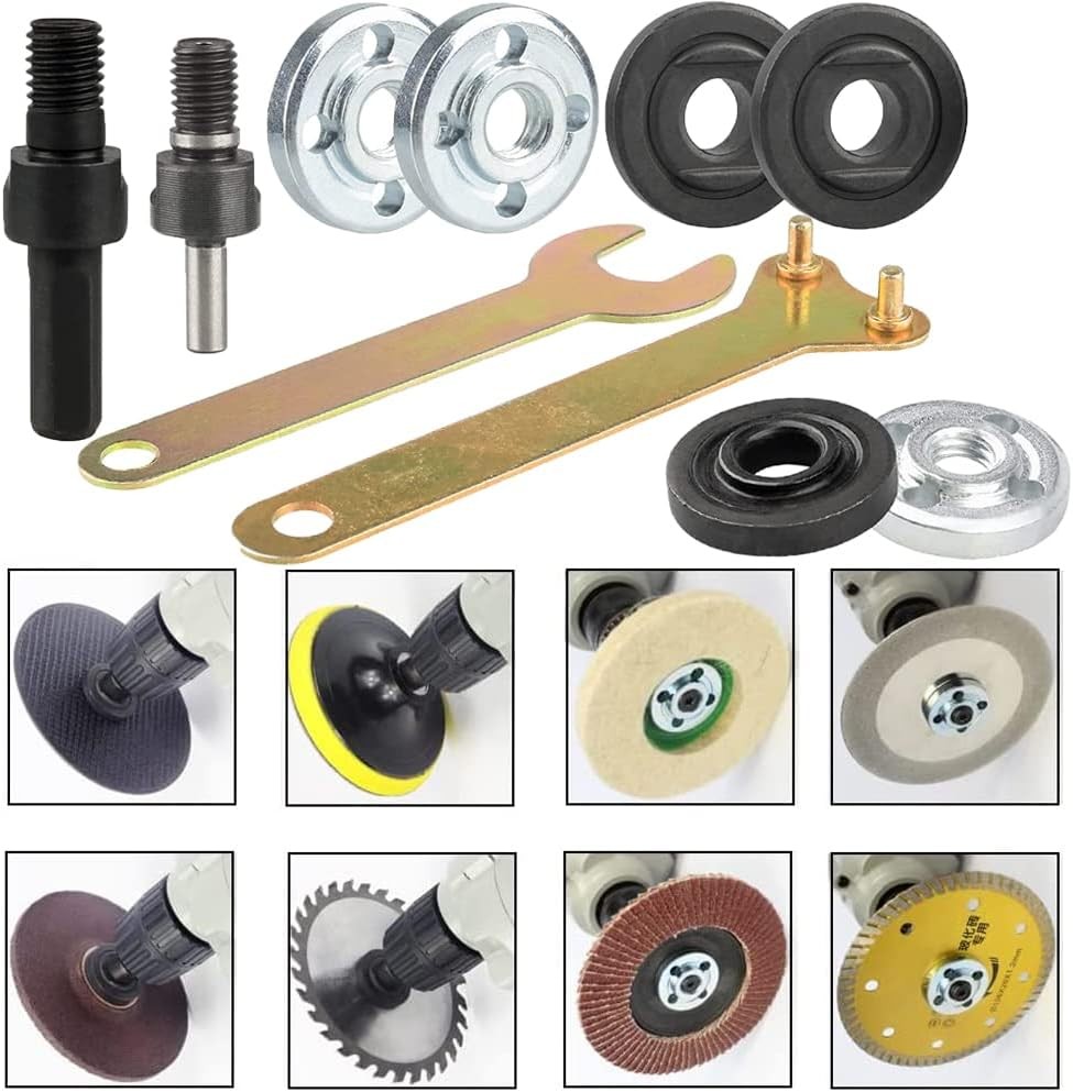 Drill Angle Grinder Adapter, 6mm &10mm Arbor Mandrel Adaptor with 2 Spanner