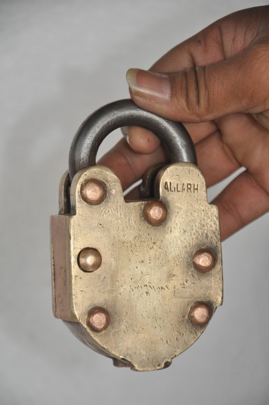Vintage Brass & Copper Handcrafted Solid Heavy Push Button Tricky Padlock