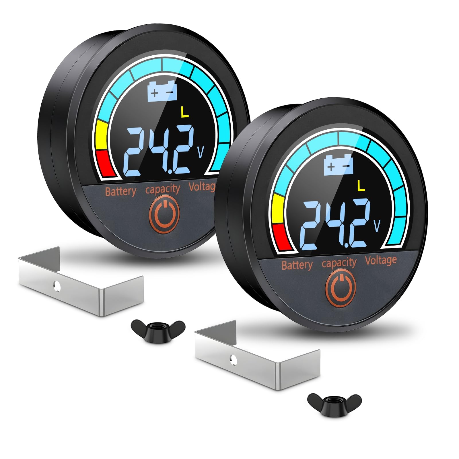2PCS Battery Capacity Voltage Meter, 12V 24V 48V 60V 84V IP68 Waterproof 2P