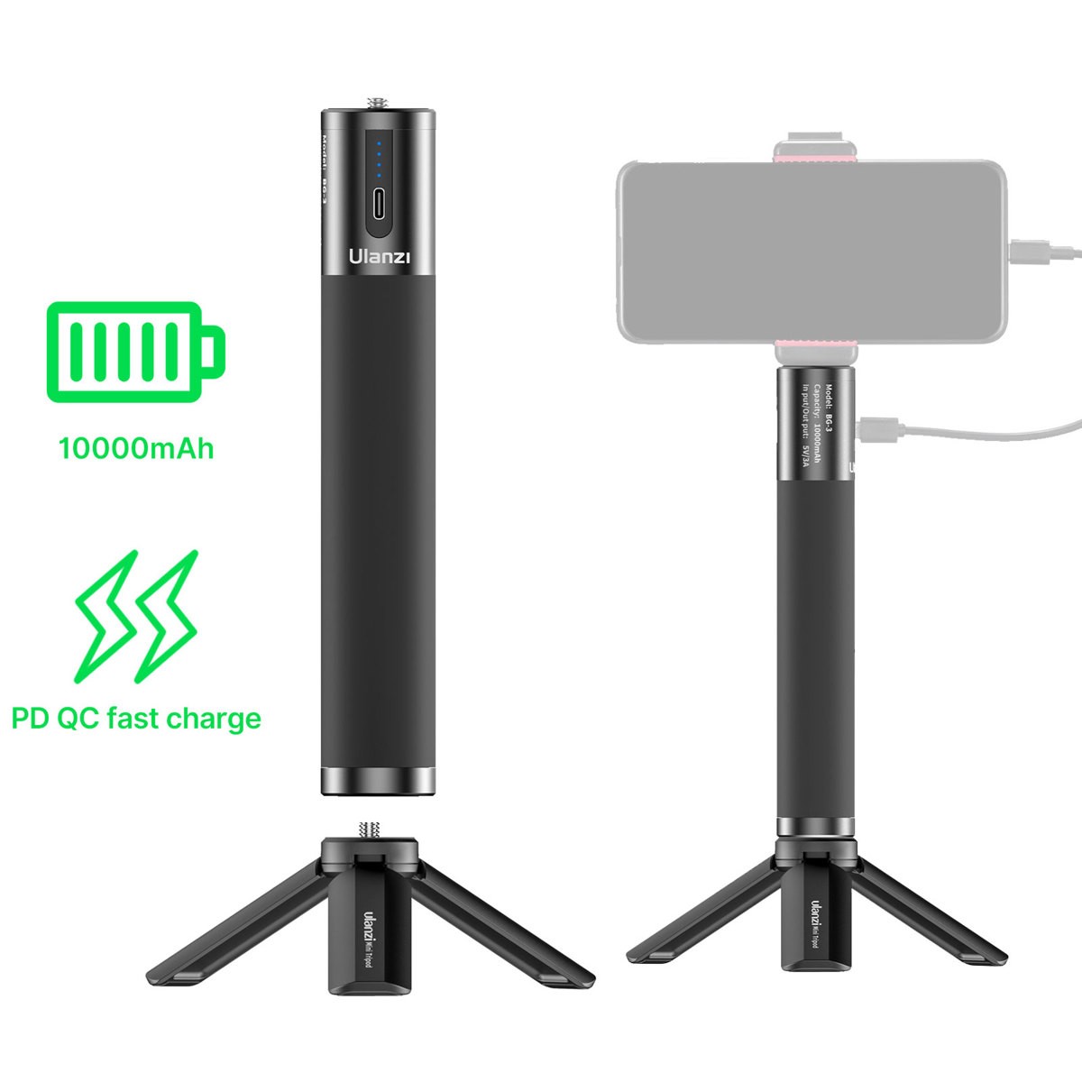 Ulanzi BG-3 10000mAh Power Bank Hand Grip with USB-A & Type-C Dual Charging Port