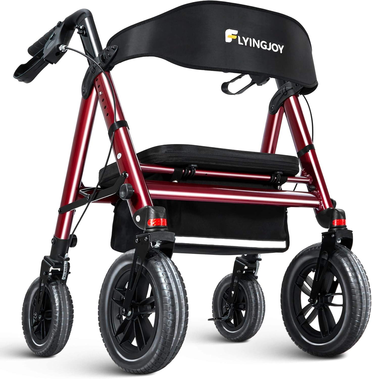 Heavy-Duty Rollator Walker with Seat, 12" Front Wheels, Bariatric, Red