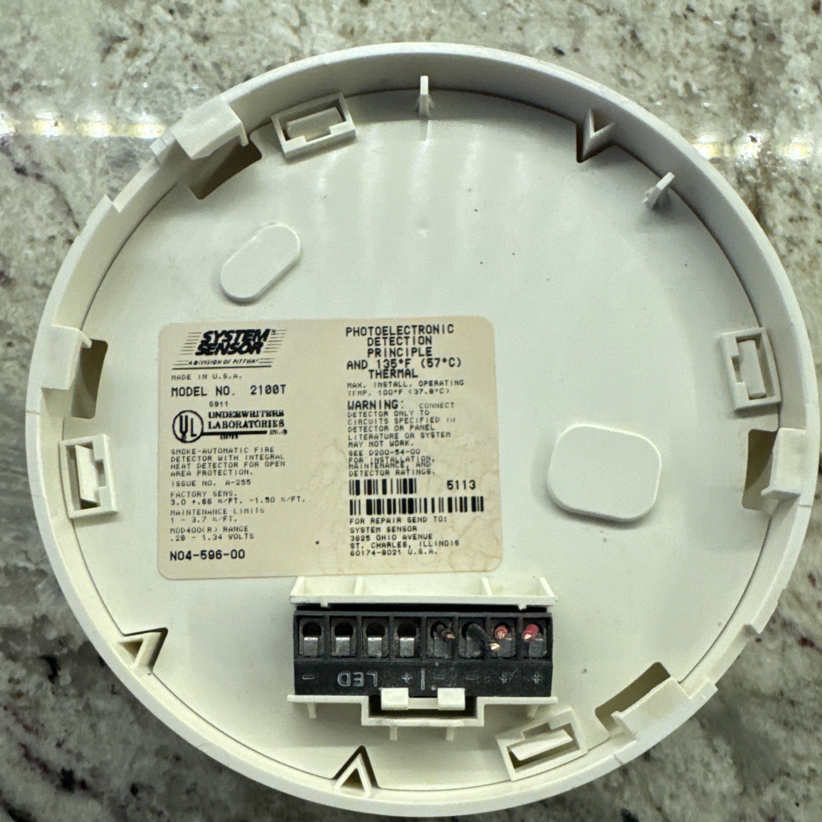 System Sensor 2100T Photoelectronic Smoke Detector with Thermal Sensor