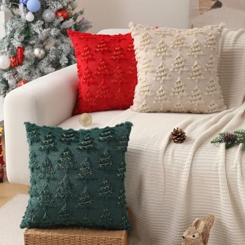 Christmas Pillow Covers 18x18 inch Set of 2 Soft 18" x 18" (Pack of 2) Beige
