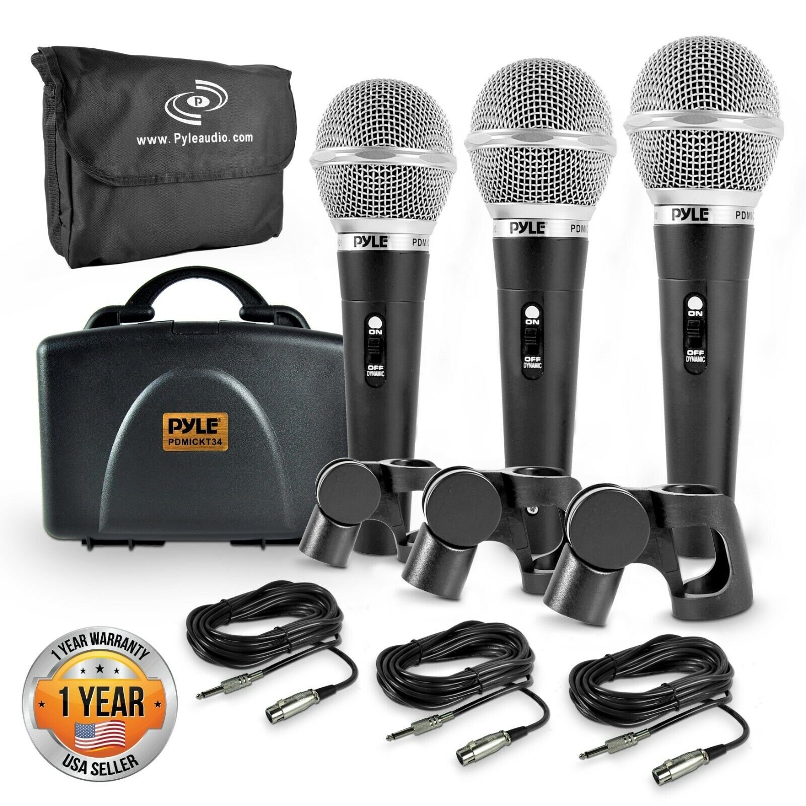 NEW Pyle PDMICKT34 Dynamic Microphone Kit (3) Professional Handheld Mics
