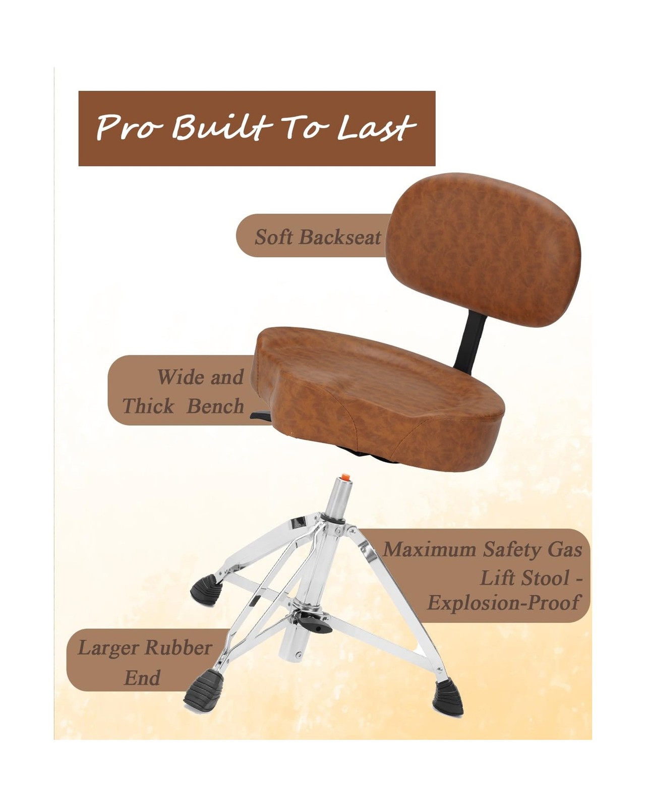 Drum Throne with Backrest – Height Adjustable Heavy Duty Saddle Drum Stool