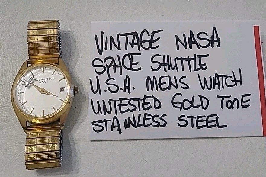 Vintage NASA Space Shuttle U.S.A Mens Watch Untested Gold Tone Stainless Steel