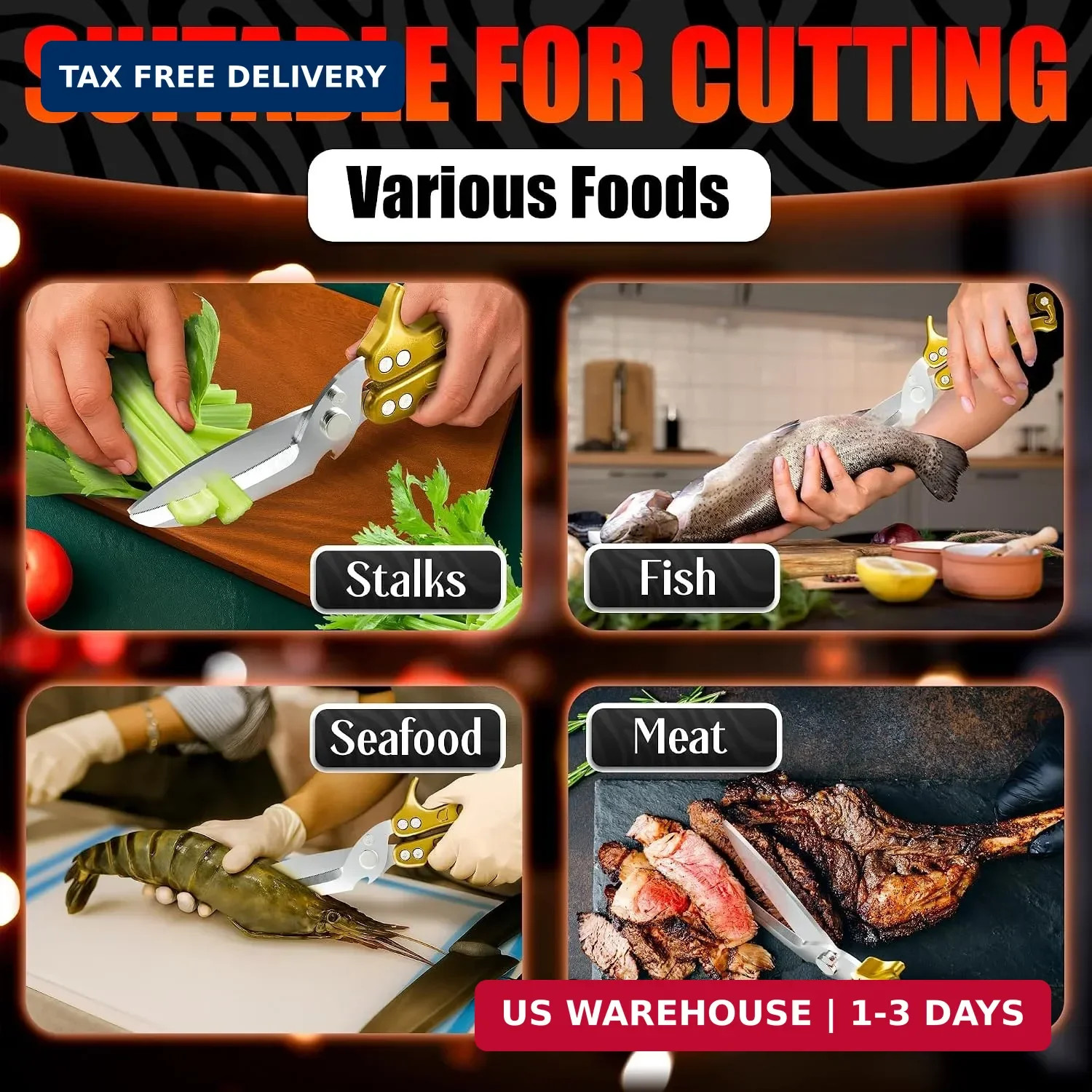 Heavy Duty Poultry Shears - Kitchen Shears Dishwasher Safe, Spring-Loaded, 3Cr14
