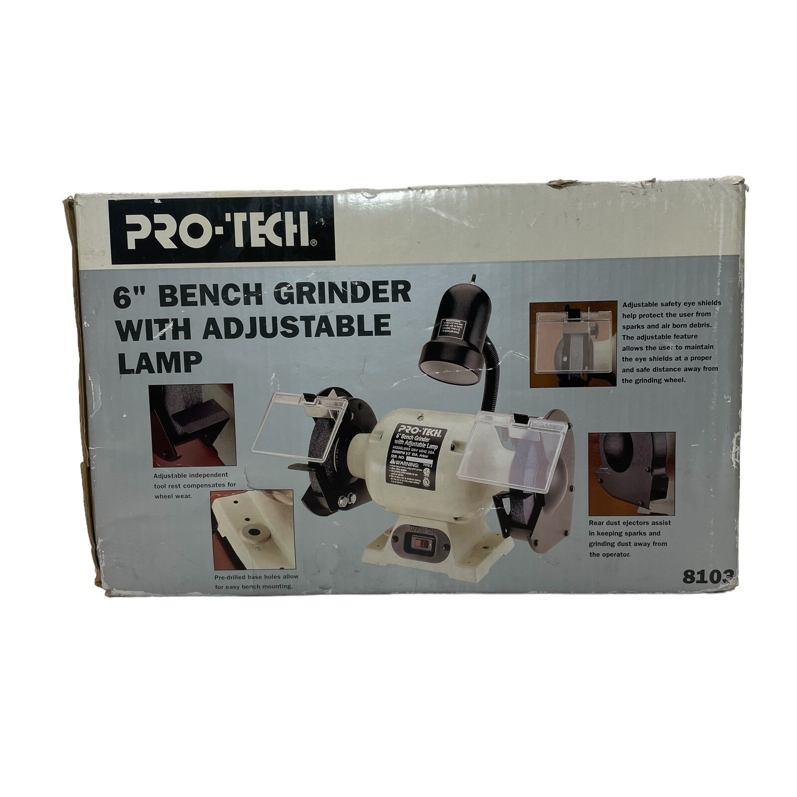 Bench Grinder Adjustable Lamp Pro-tech 6” 8103 New Open Box 120V 60 HZ Shop