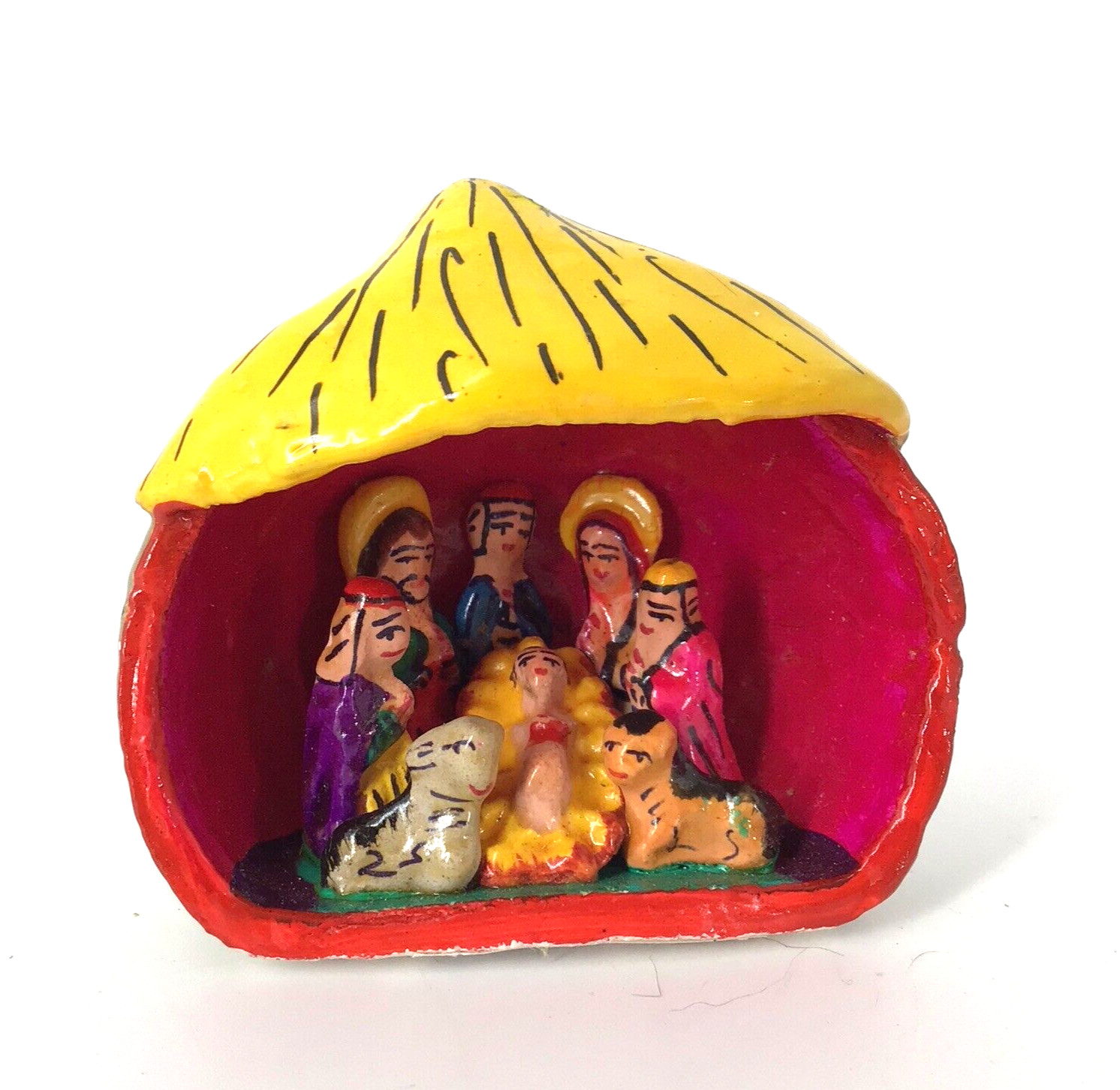 Christmas Nativity Scene Miniature Folk Art Made In Peru paper mache