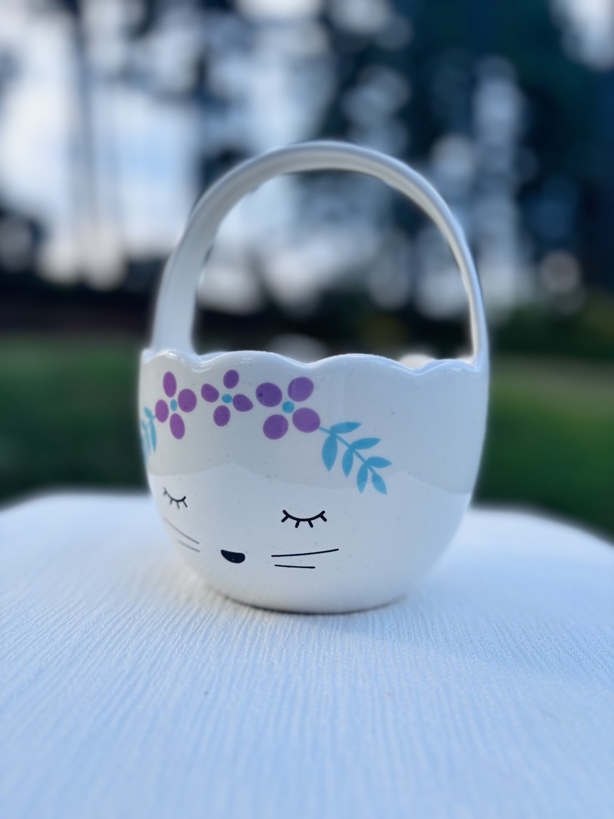 Cute Ceramic Planter Or Cotton Ball Container With Bunny Whiskers. Easter Basket