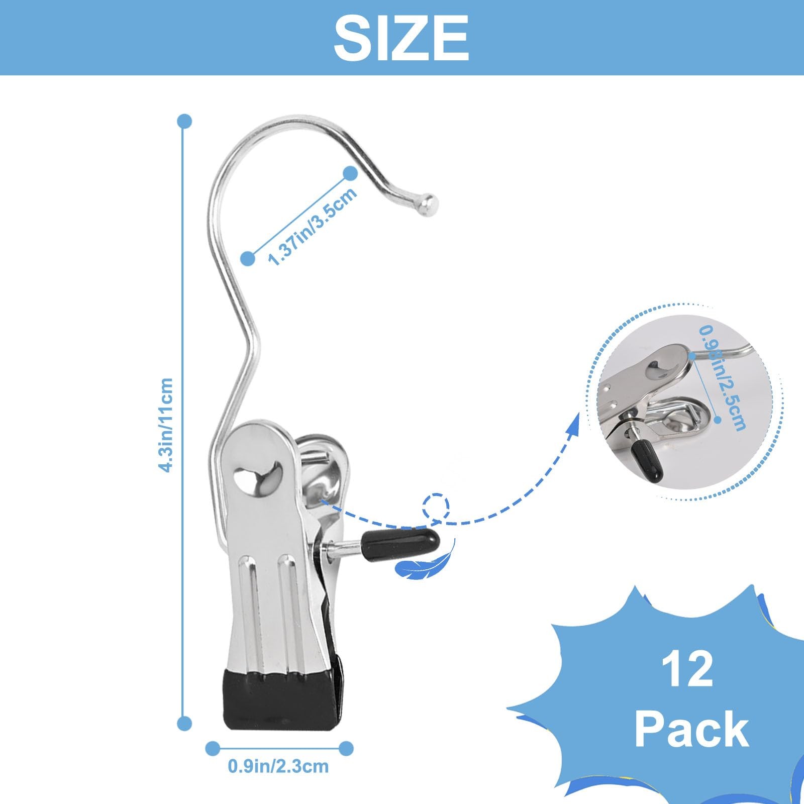 12-Pack Boot Hanger Clips Laundry Hanging Hooks Clothes Pins for Closet