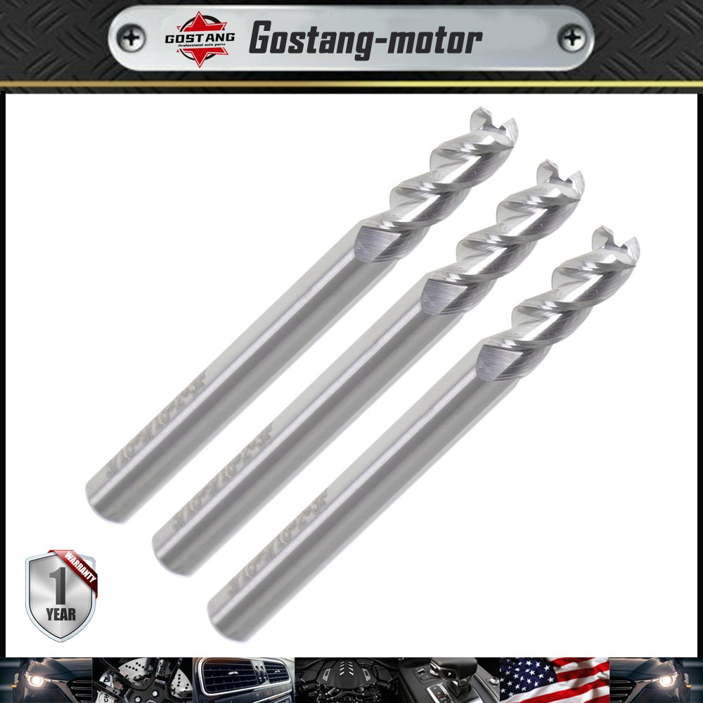 3 Pack 3/16" 3 Flute Regular Length Carbide End Mill For Aluminum