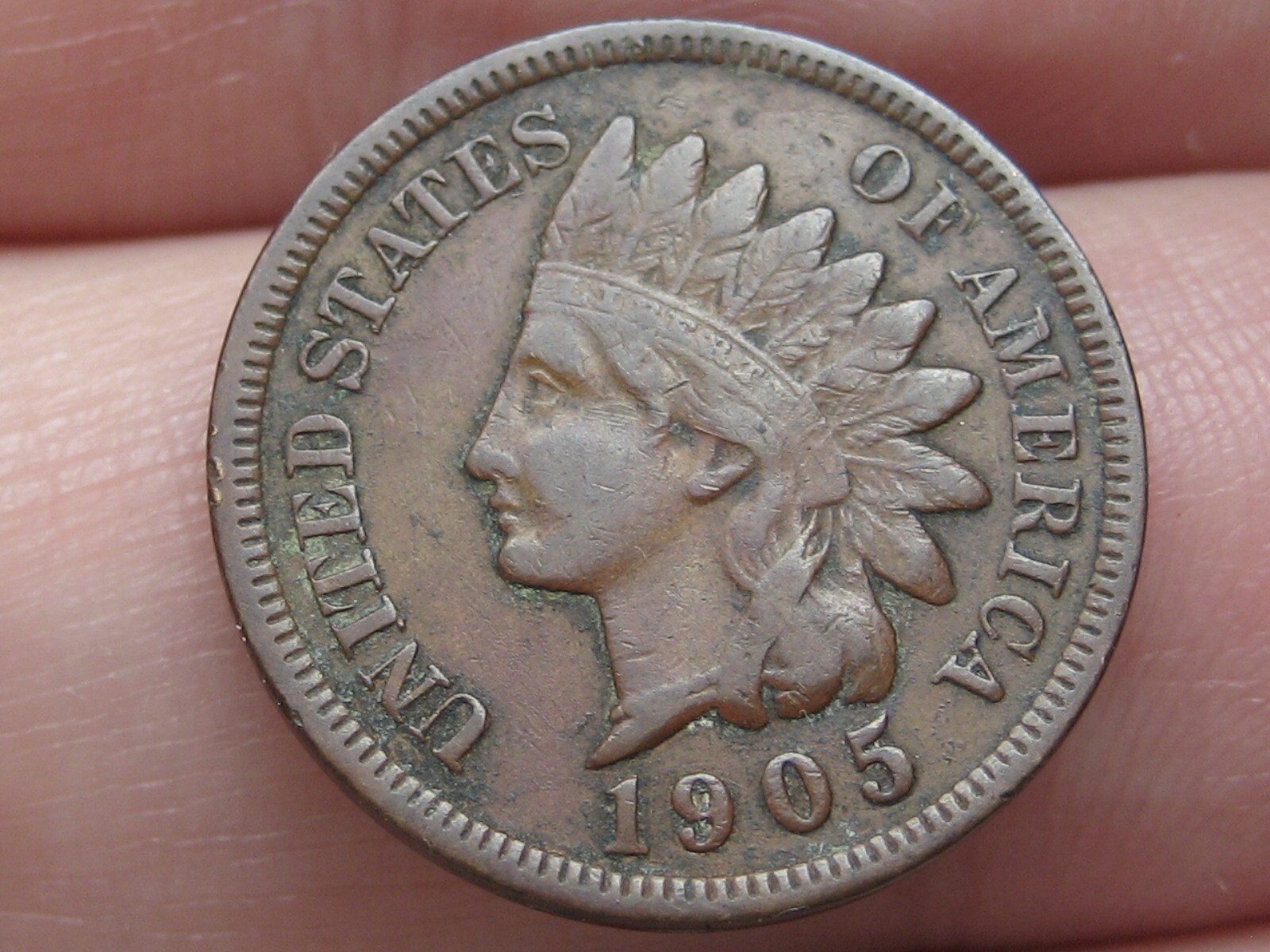 1905 Indian Head Cent Penny- XF Details, LIBERTY Shows, 1.5 Diamonds