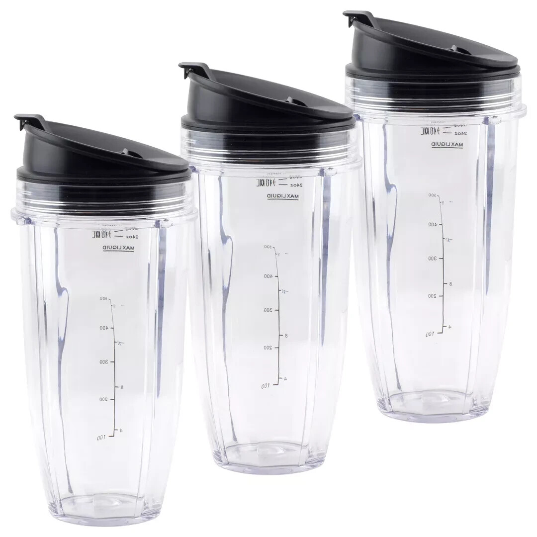 3 Pack 24 oz Cup, Sip & Seal Lid 483KKU486 408KKU641 for Nutri Ninja BL480 BL640