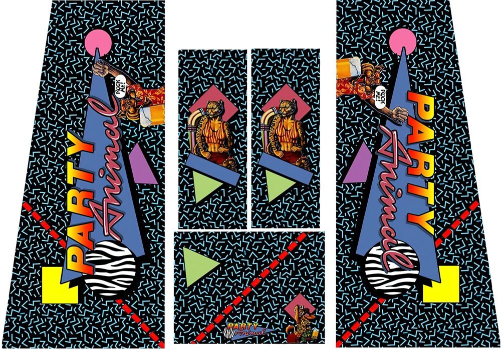 Bally Midway PARTY ANIMAL Pinball Machine Custom CABINET Decal Set