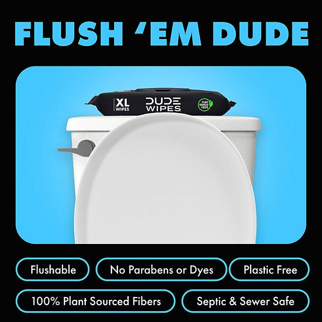 💥50 DUDE WIPES XL💥 Fragrance Free Flushable Septic & Sewer Safe FREE☆SHIPPING