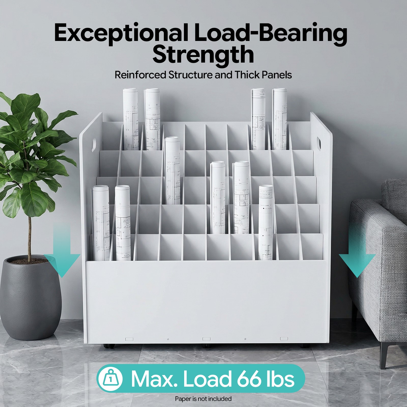 50-slot Blueprint Organizer Roll File Storage Holder Movable Roll File Cart