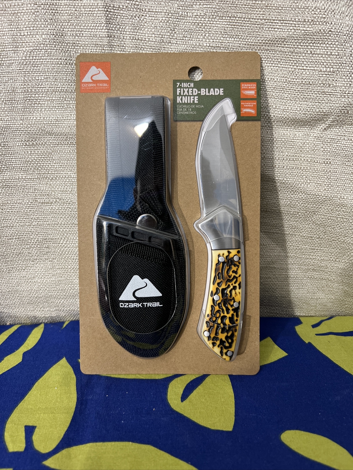 Ozark Trail 7-inch Fixed Blade Knife with Stag Finish and Polypropylene Handle