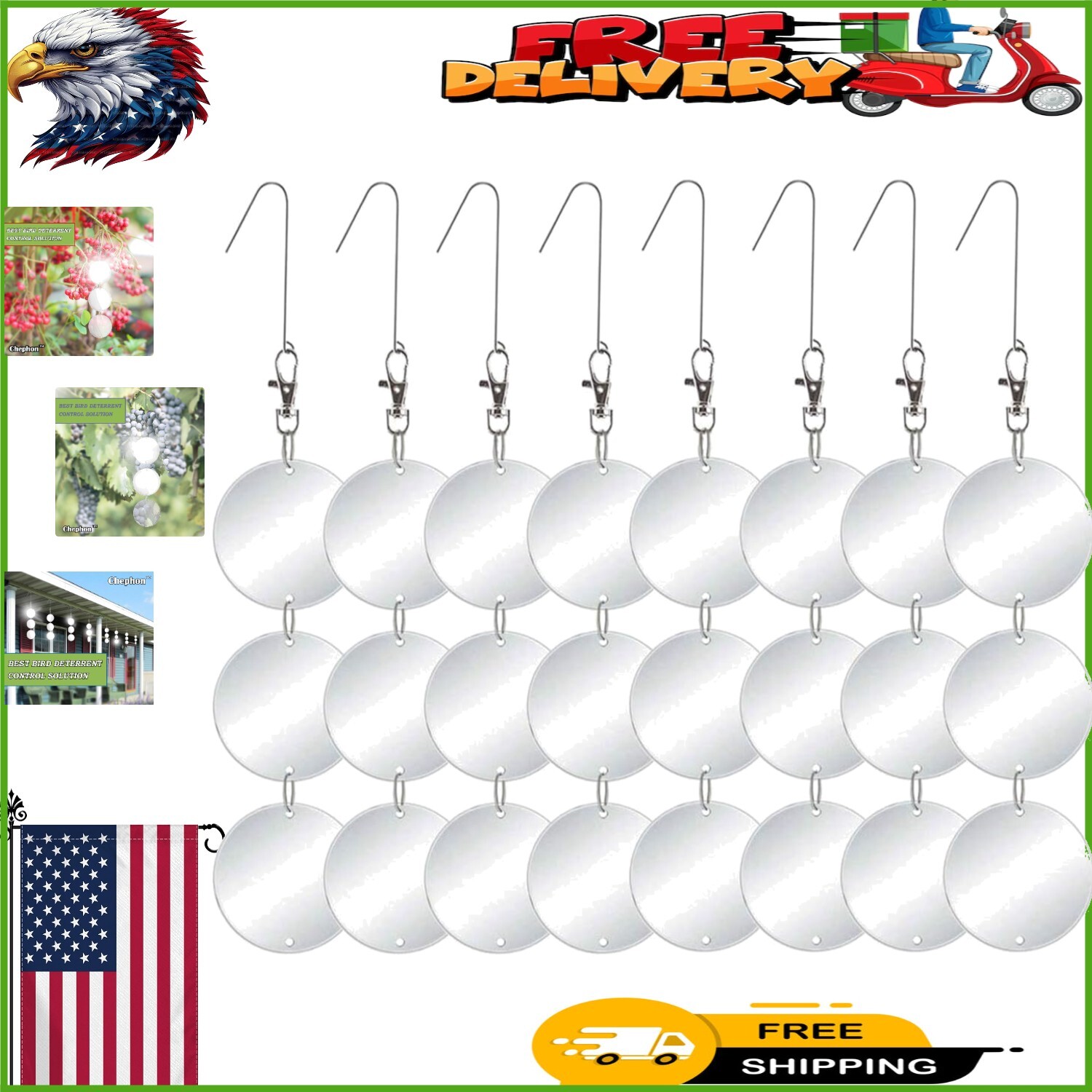 Classic Silver Bird Scare Discs - 24 Pack of Effective Reflectors for Outdoors