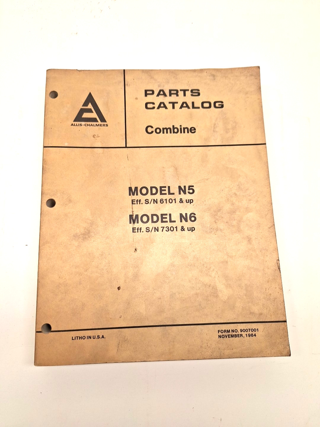 USED OLD STOCK PARTS CATALOG FOR ALLIS CHALMERS MODEL N5 & N6 COMBINES 9007001