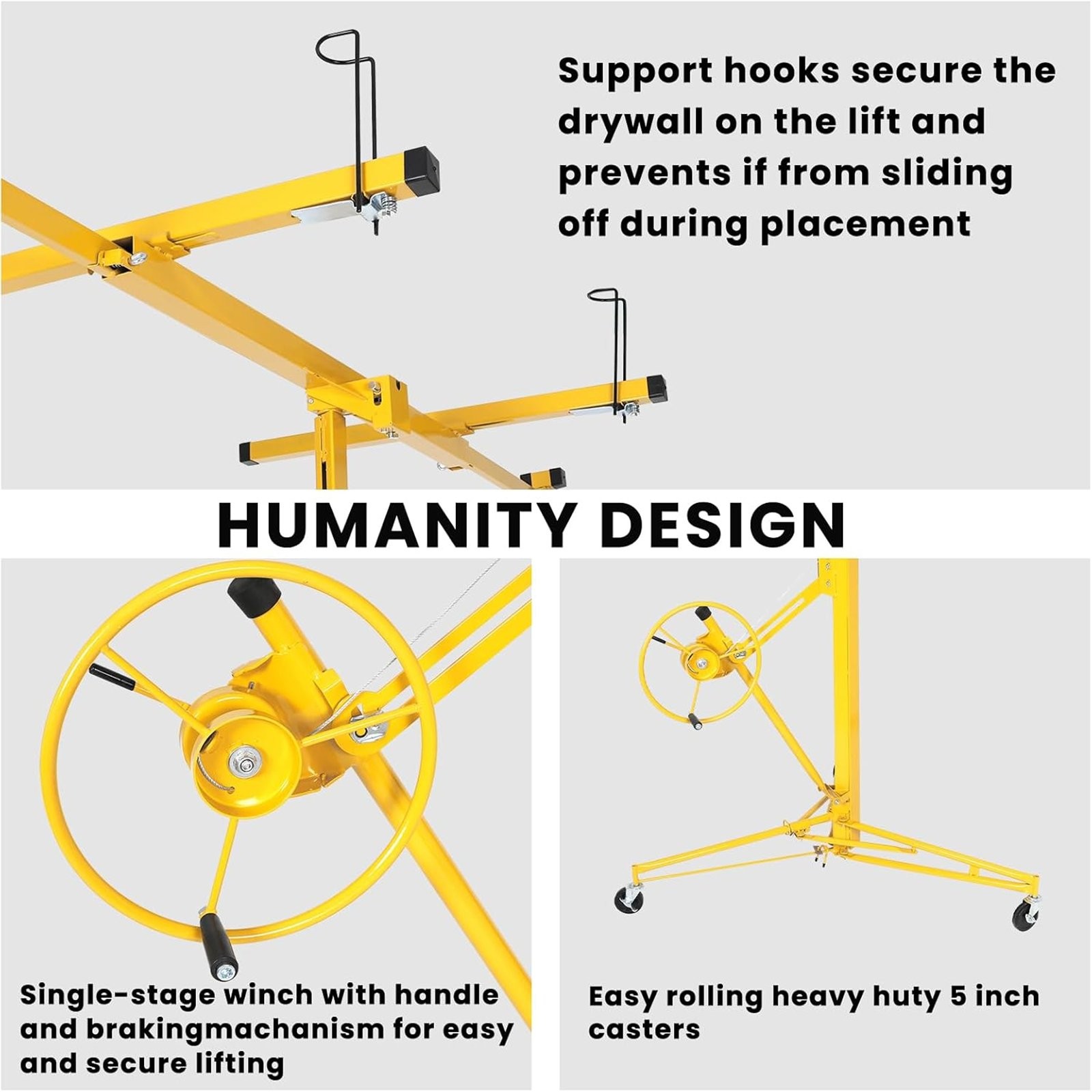 11FT Drywall Lift Panel Hoist Sheetrock Plasterboard Jack Lifter 150LB Yellow